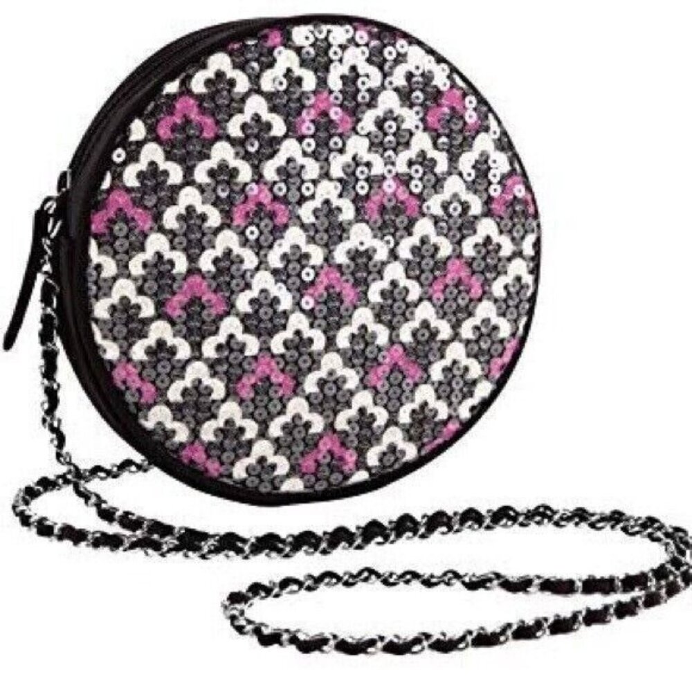 Vera Bradley Round Sequin Crossbody Purse NWT Canterberry Magenta Shimmer